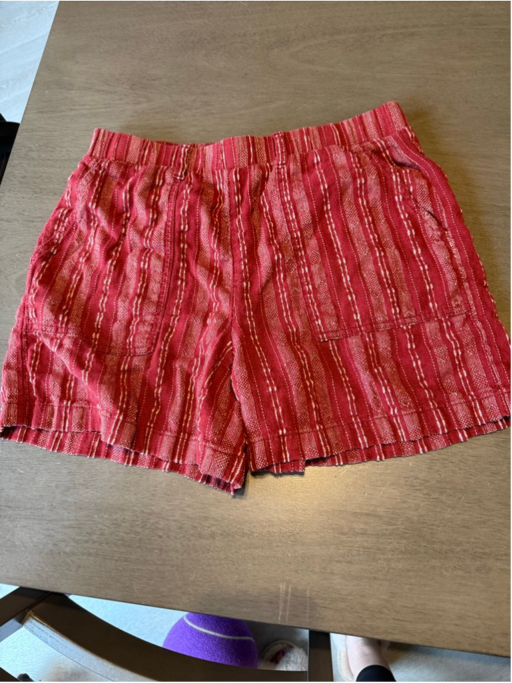Women's ana Red & White Striped Linen Blend Shorts M